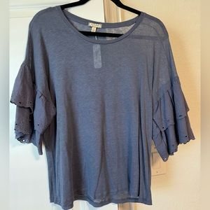 Charming Charlie’s Blue Eyelet Lace Short Sleeves Blouse